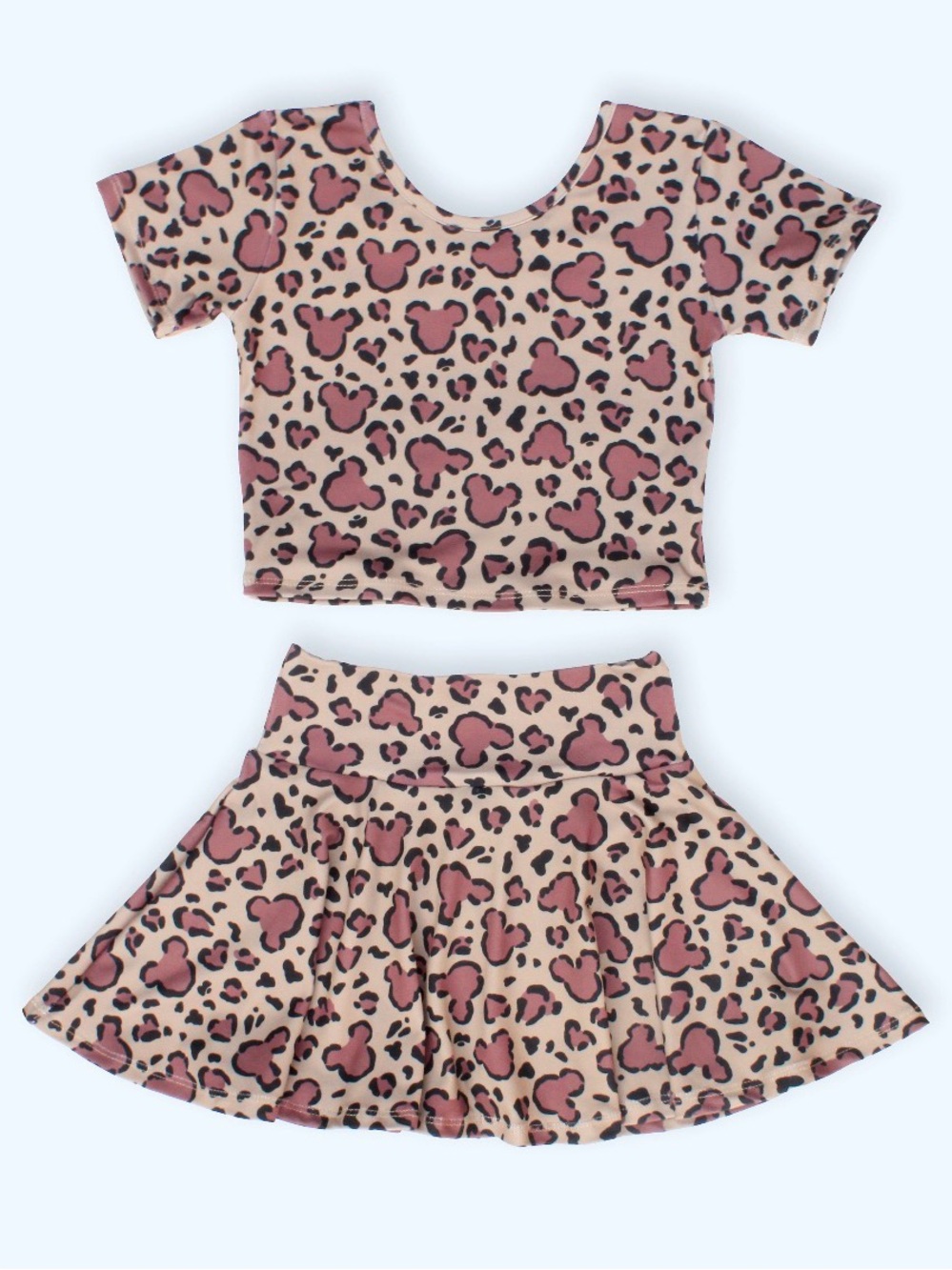 Disney Pink Leopard Print Crop Top and Flared Skirt Set